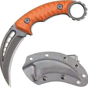 Karambit-Messer mit fester Klinge aus D2-Stahl + G10-Griff, Outdoor-Klauenmesser mit Schutzh??lle, EDC-Werkzeug, Orange