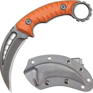Karambit-Messer mit fester Klinge aus D2-Stahl + G10-Griff, Outdoor-Klauenmesser mit Schutzhülle, EDC-Werkzeug, Orange