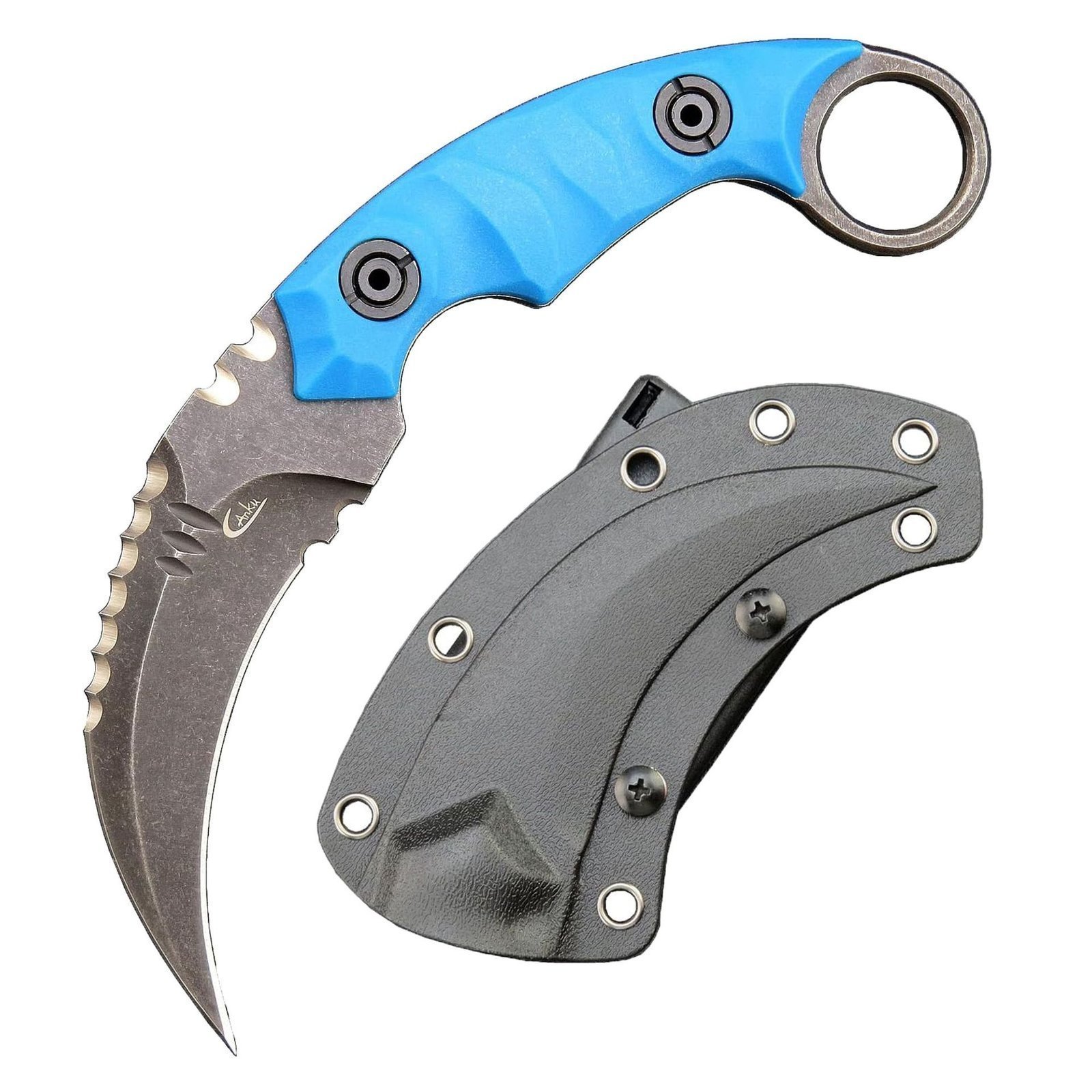 O1CN01htJuLO1qdkrapwSxJ_4128405519-0-cib.jpg Karambit-Messer D2-Stahl + Nylon-Fiberglas-Griff Outdoor-Klauenmesser mit Kydex-Scheide EDC-Blau