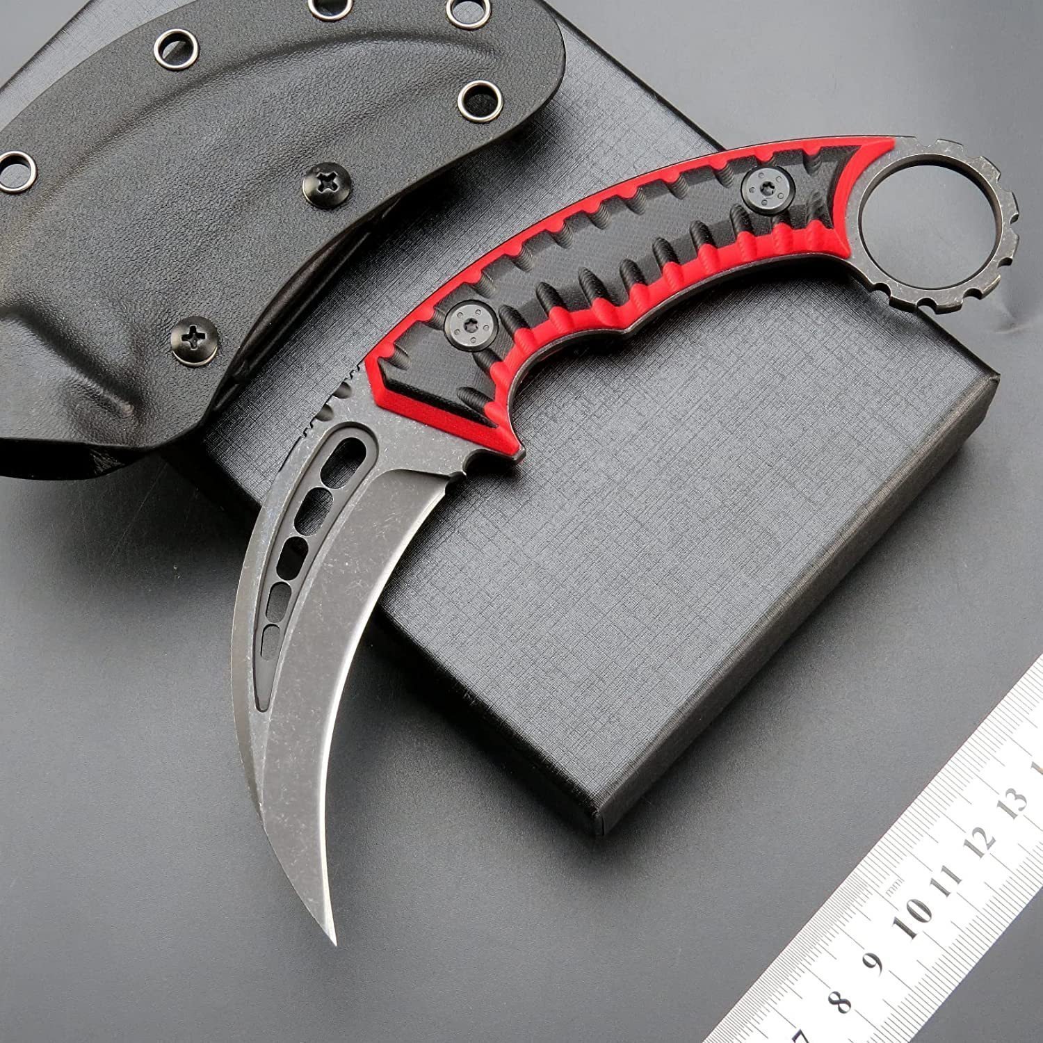 Karambit Messer Feste Klinge D2 Stahl + G10 Griff Outdoor Klauenmesser mit Schutzhülle EDC Werkzeug-Rot