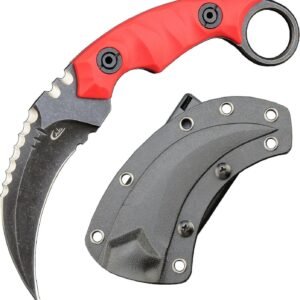 Karambit Messer D2 Stahl + Nylon Fiberglas Griff Outdoor Klauenmesser mit Kydexscheide Edc-Rot