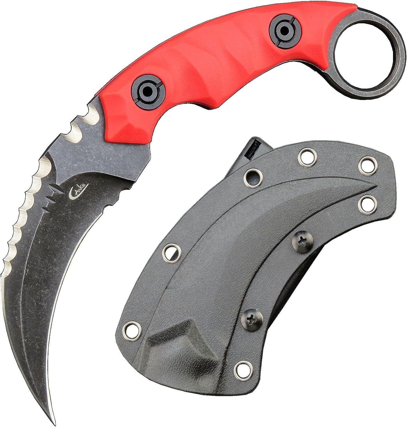 Karambit Messer D2 Stahl + Nylon Fiberglas Griff Outdoor Klauenmesser mit Kydexscheide Edc-Rot