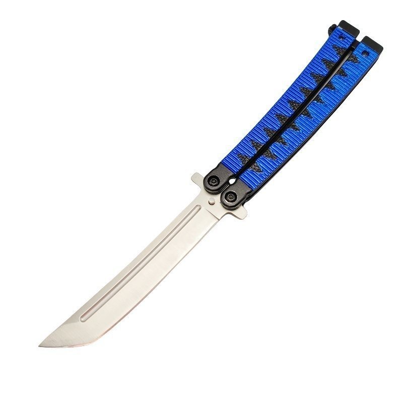 17344-main-white-clean 9,5 Zoll Samurai-Balisong-Butterfly-Messer im japanischen Stil, blau