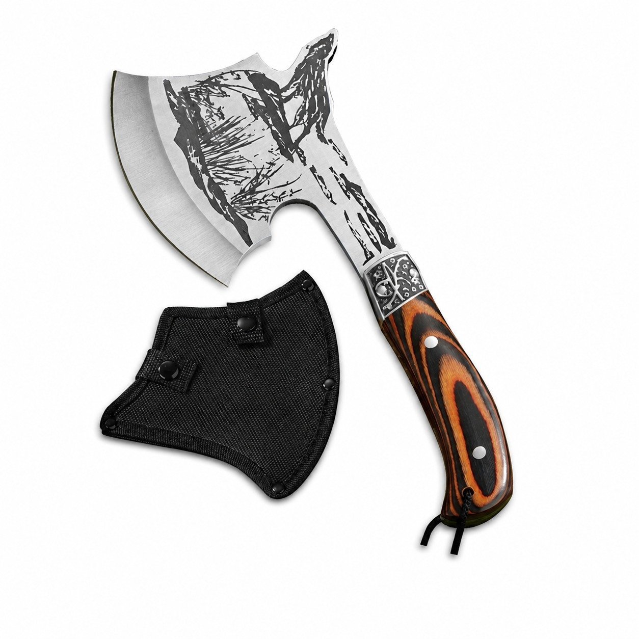 18375-main-white-clean Mehrzweckaxt, Überlebensaxt Multifunktions-Outdoor-Camping Taktische Wolfskopfaxt Jagdwerkzeuge Tragbarer Tomahawk